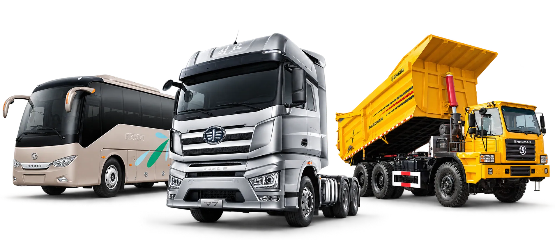 A bus, heavy-duty tractor unit and mining dump truck available for import